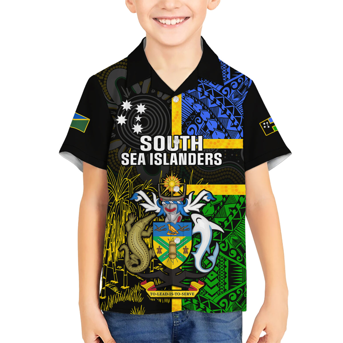 Personalised South Sea Islanders Kid Hawaiian Shirt Kanakas With Solomon Islands Coat Of Arms LT14 Kid Black - Polynesian Pride