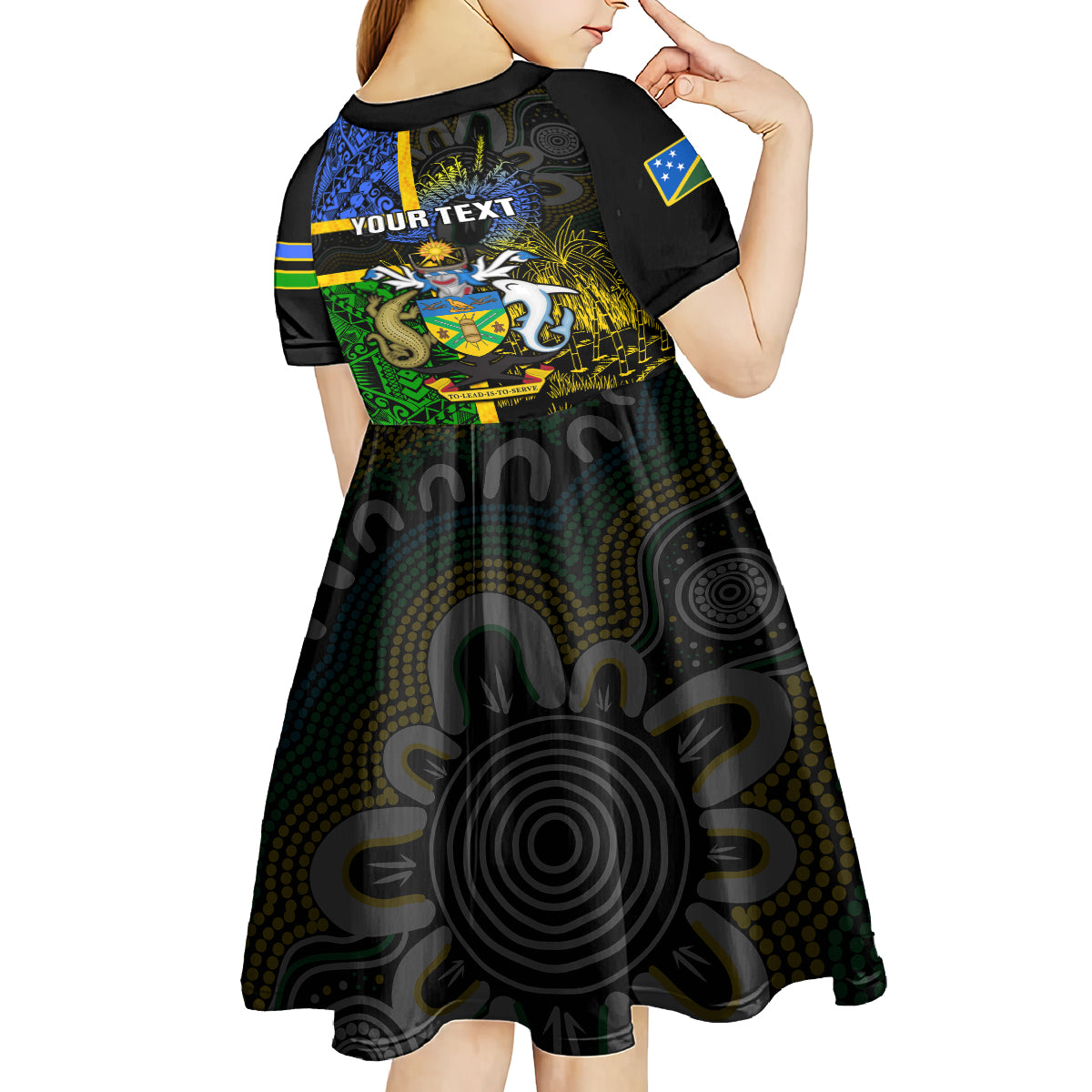 Personalised South Sea Islanders Kid Short Sleeve Dress Kanakas With Solomon Islands Coat Of Arms LT14 - Polynesian Pride