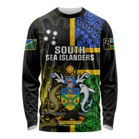 Personalised South Sea Islanders Long Sleeve Shirt Kanakas With Solomon Islands Coat Of Arms LT14 Unisex Black - Polynesian Pride