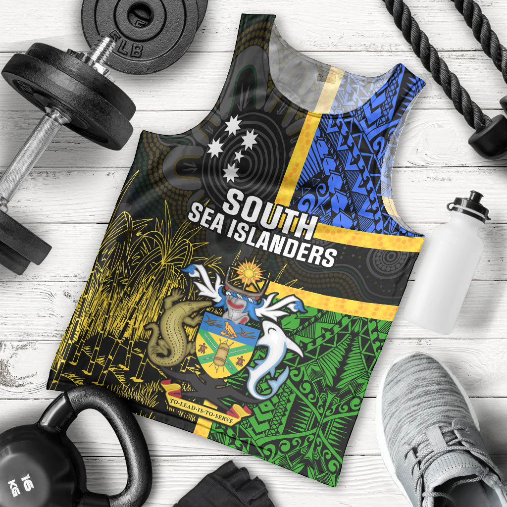 Personalised South Sea Islanders Men Tank Top Kanakas With Solomon Islands Coat Of Arms LT14 Black - Polynesian Pride
