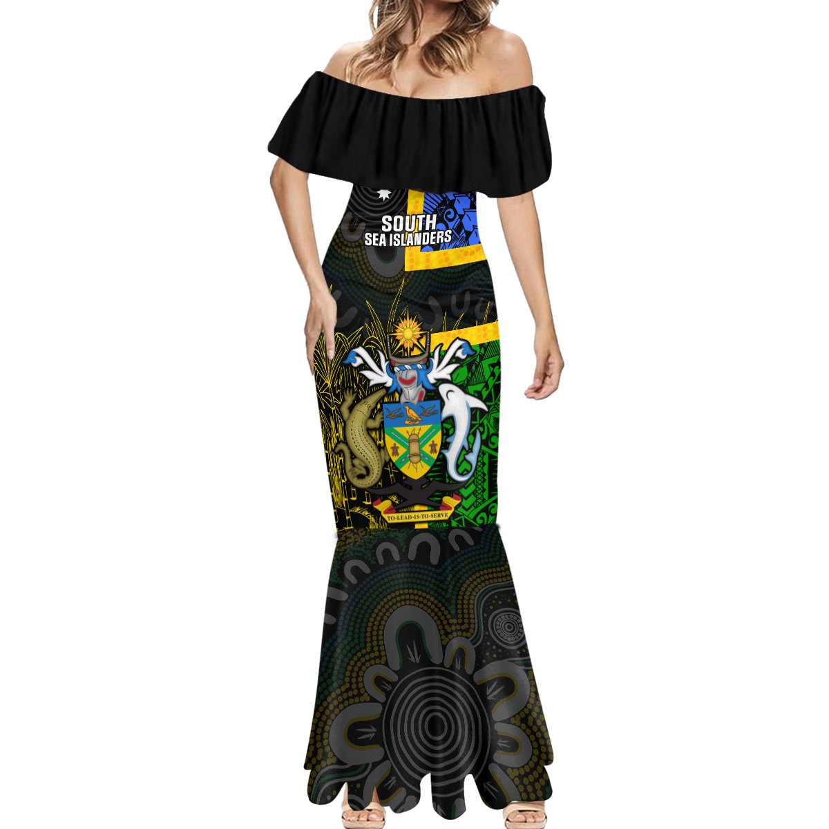 Personalised South Sea Islanders Mermaid Dress Kanakas With Solomon Islands Coat Of Arms LT14 - Polynesian Pride