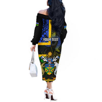 Personalised South Sea Islanders Off The Shoulder Long Sleeve Dress Kanakas With Solomon Islands Coat Of Arms LT14 - Polynesian Pride