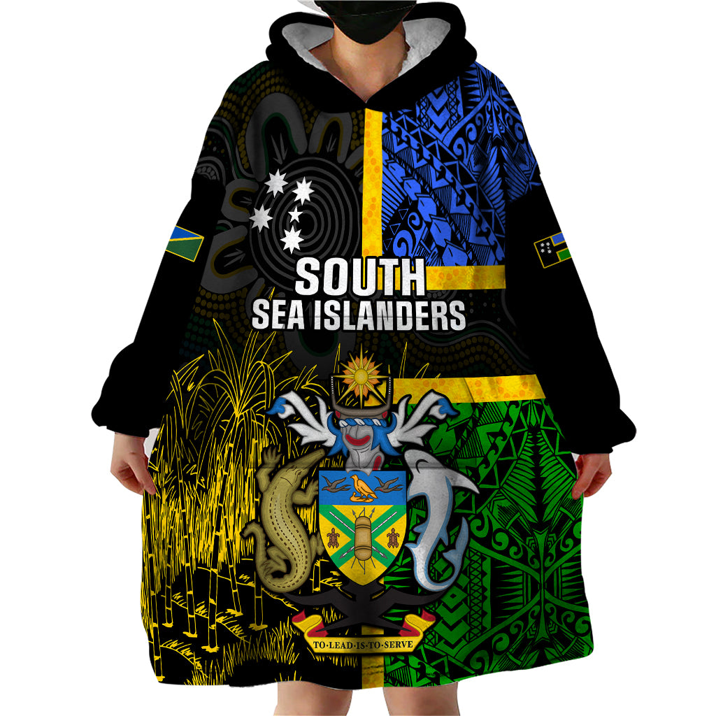 Personalised South Sea Islanders Wearable Blanket Hoodie Kanakas With Solomon Islands Coat Of Arms LT14 - Polynesian Pride