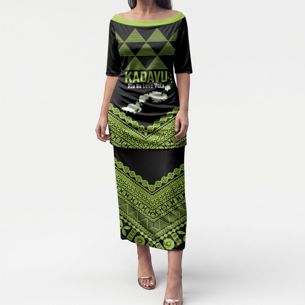 Kadavu Fiji 2026 Rugby Custom Puletasi Niu Sa Leve Vata Fijian Tapa Pattern LT14 Long Dress Black - Polynesian Pride