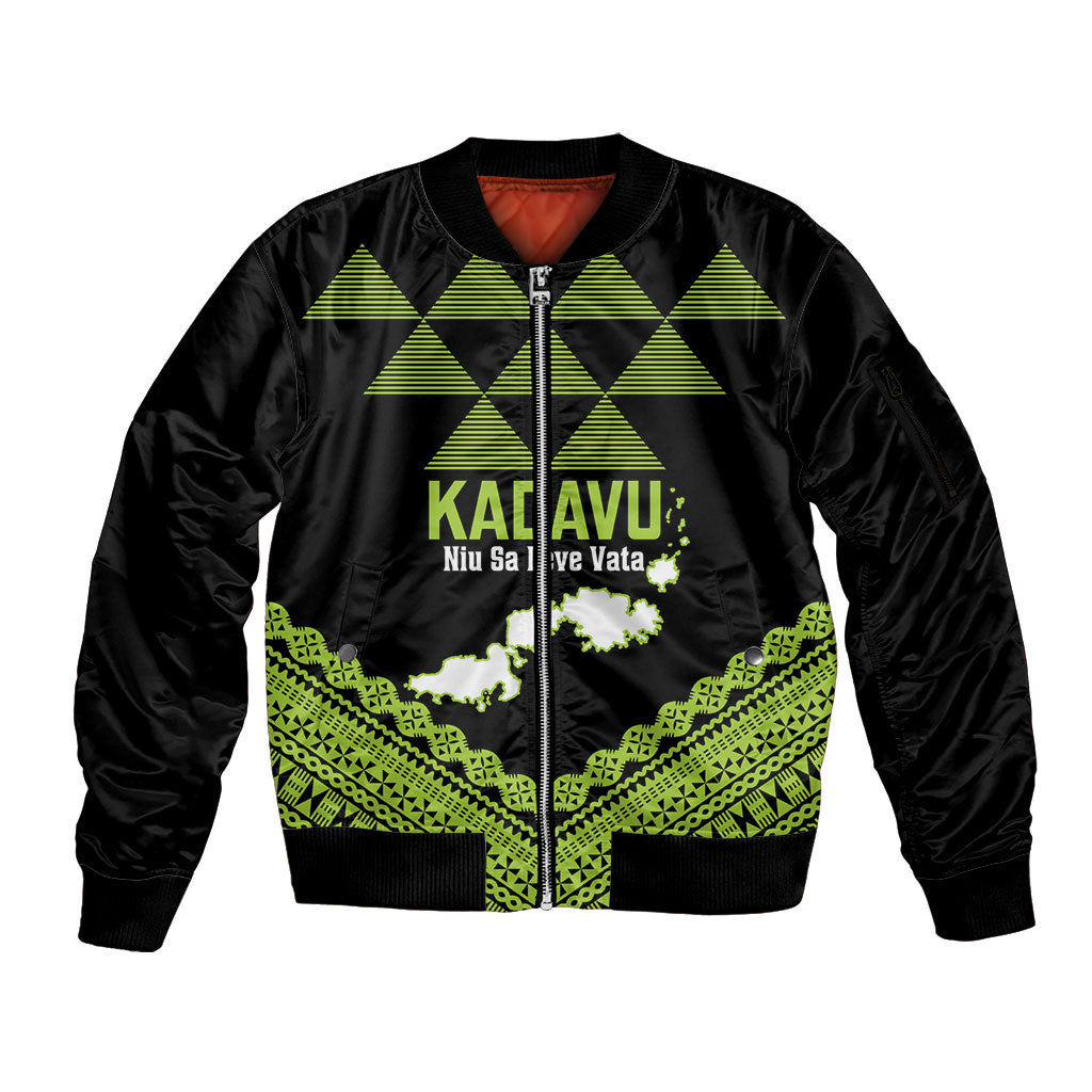 Kadavu Fiji 2026 Rugby Custom Sleeve Zip Bomber Jacket Niu Sa Leve Vata Fijian Tapa Pattern LT14 Unisex Black - Polynesian Pride