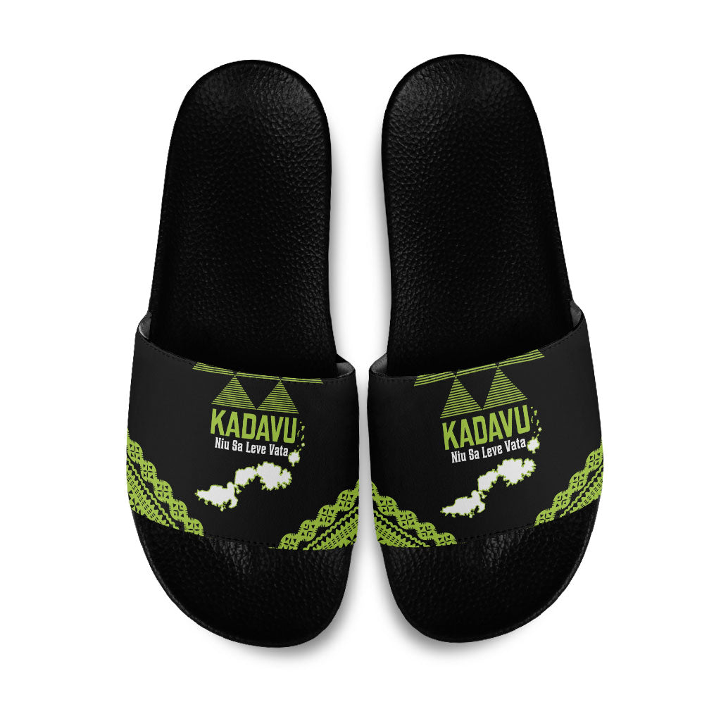 Kadavu Fiji 2026 Rugby Slide Sandals Niu Sa Leve Vata Fijian Tapa Pattern LT14 Black - Polynesian Pride