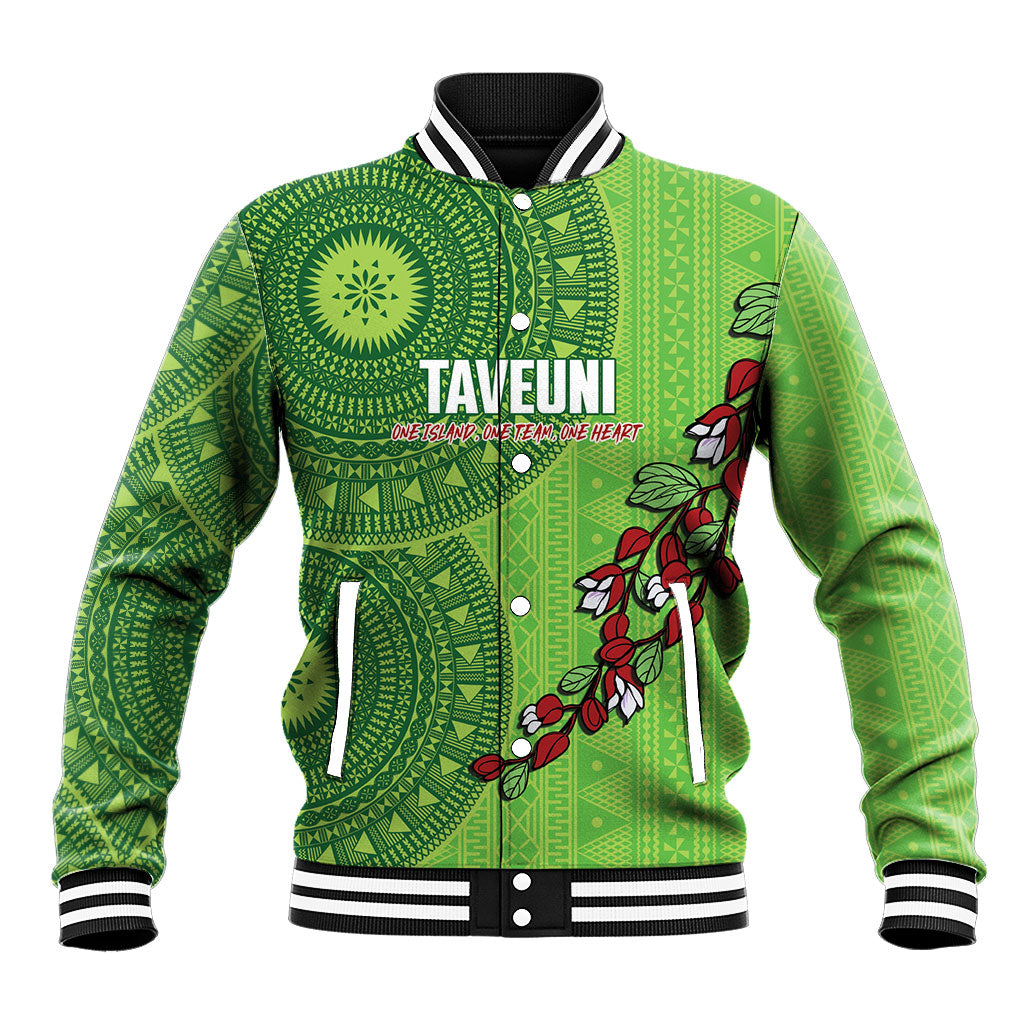 Taveuni Fiji 2026 Rugby Custom Baseball Jacket Tagimoucia Fijian Tapa Pattern LT14 Unisex Green - Polynesian Pride