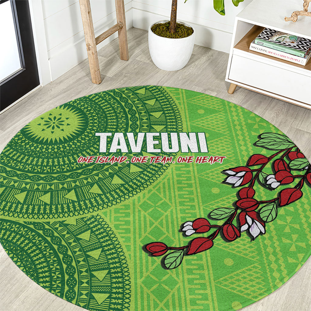Taveuni Fiji 2026 Rugby Round Carpet Tagimoucia Fijian Tapa Pattern LT14 Green - Polynesian Pride