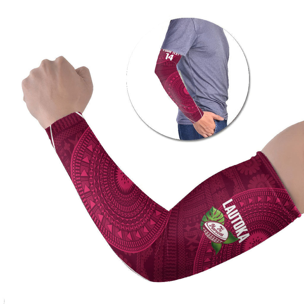 Lautoka Fiji 2026 Rugby Custom Arm Sleeves Go Maroons Fijian Tapa Pattern LT14 Set of 2 Maroon - Polynesian Pride