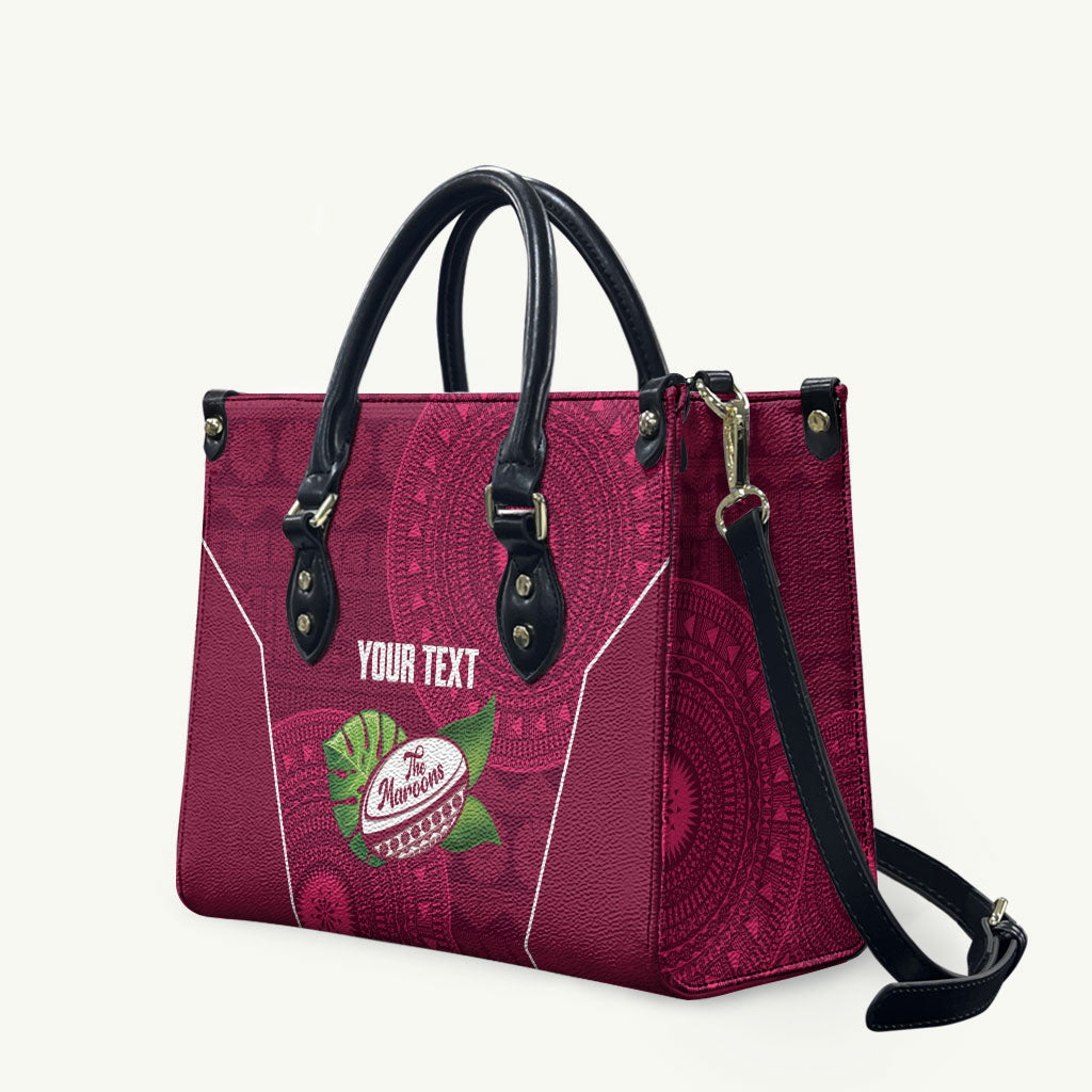 Lautoka Fiji 2026 Rugby Custom Leather Bag Go Maroons Fijian Tapa Pattern LT14 Maroon - Polynesian Pride