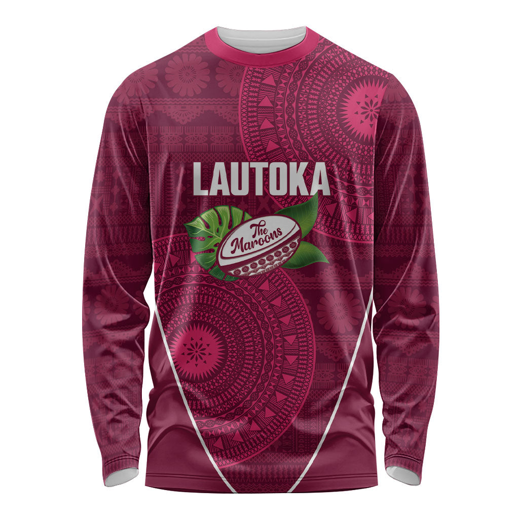 Lautoka Fiji 2026 Rugby Custom Long Sleeve Shirt Go Maroons Fijian Tapa Pattern LT14 Unisex Maroon - Polynesian Pride