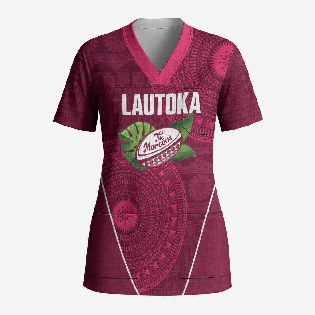 Lautoka Fiji 2026 Rugby Custom Scrub Top Go Maroons Fijian Tapa Pattern
