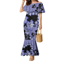 Purple Hawaii Family Matching Mermaid Dress and Hawaiian Shirt Tapa Cloth Mix Tropical Flowers Pastel Vibes LT14 Mom's Dress Purple - Polynesian Pride