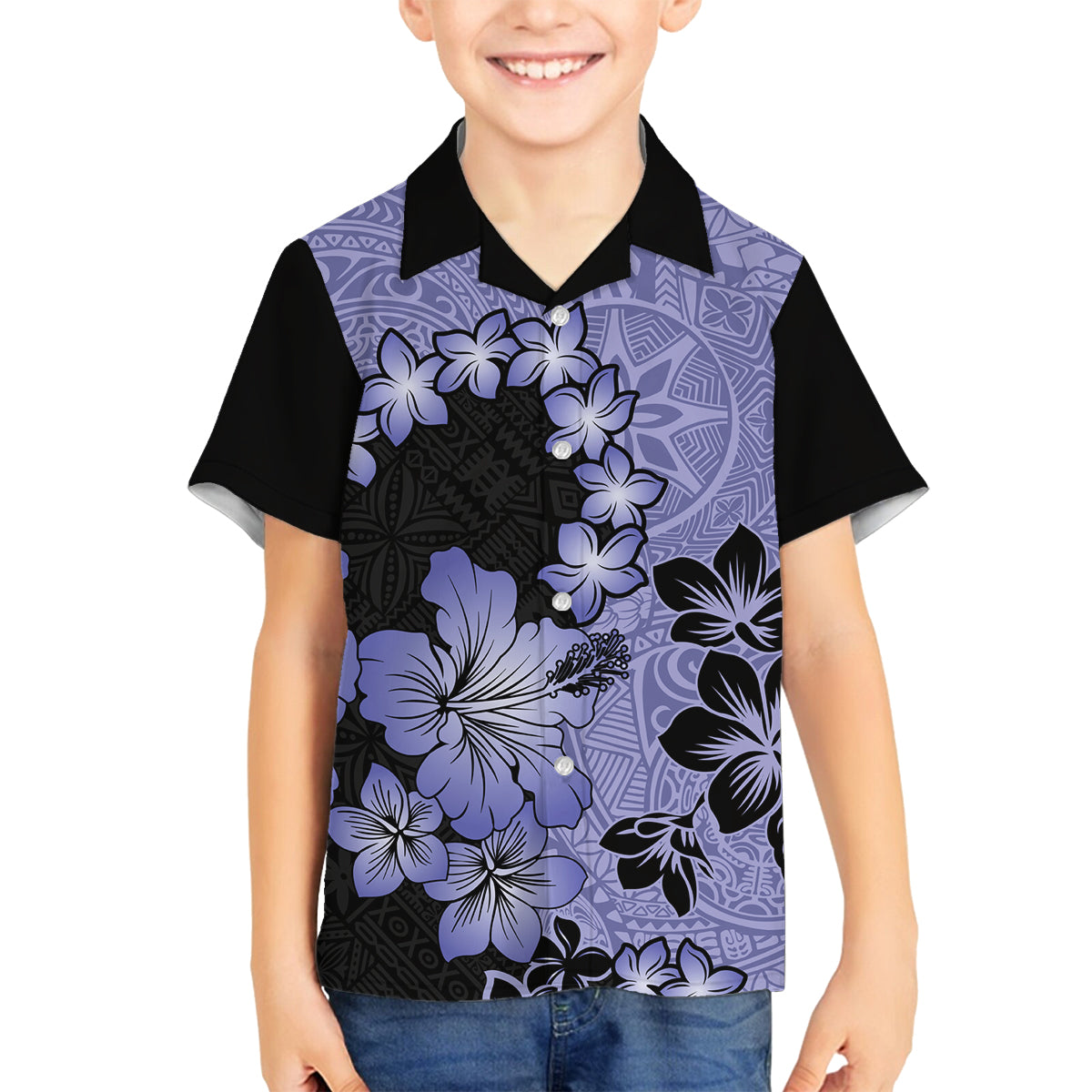 Purple Hawaii Family Matching Off Shoulder Short Dress and Hawaiian Shirt Tapa Cloth Mix Tropical Flowers Pastel Vibes LT14 Son's Shirt Purple - Polynesian Pride