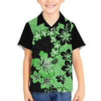 Green Hawaii Kid Hawaiian Shirt Tapa Cloth Mix Tropical Flowers Pastel Vibes LT14 Kid Green - Polynesian Pride