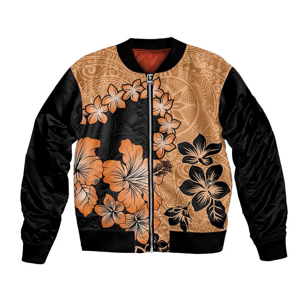 Orange Hawaii Bomber Jacket Tapa Cloth Mix Tropical Flowers Pastel Vibes LT14 Unisex Orange - Polynesian Pride