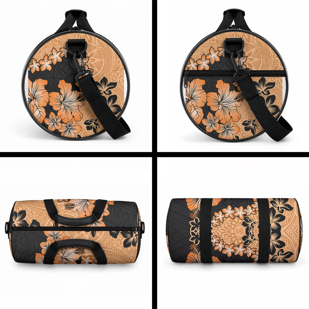 Orange Hawaii Duffle Bag Tapa Cloth Mix Tropical Flowers Pastel Vibes LT14 - Polynesian Pride