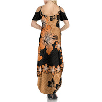 Orange Hawaii Family Matching Summer Maxi Dress and Hawaiian Shirt Tapa Cloth Mix Tropical Flowers Pastel Vibes LT14 - Polynesian Pride