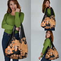 Orange Hawaii Grocery Bag Tapa Cloth Mix Tropical Flowers Pastel Vibes