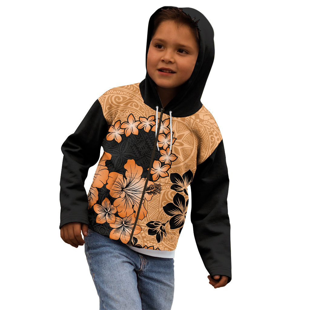 Orange Hawaii Kid Hoodie Tapa Cloth Mix Tropical Flowers Pastel Vibes LT14 - Polynesian Pride