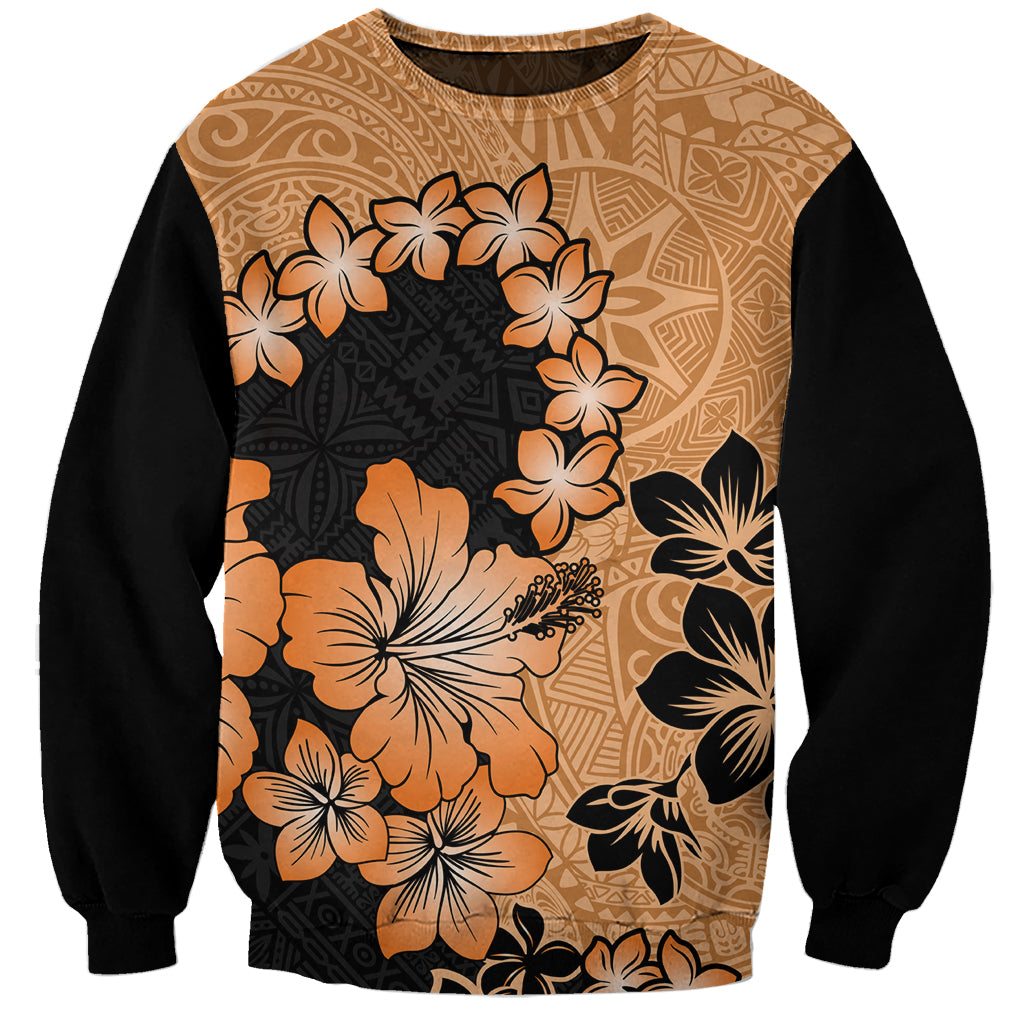 Orange Hawaii Sweatshirt Tapa Cloth Mix Tropical Flowers Pastel Vibes LT14 Unisex Orange - Polynesian Pride