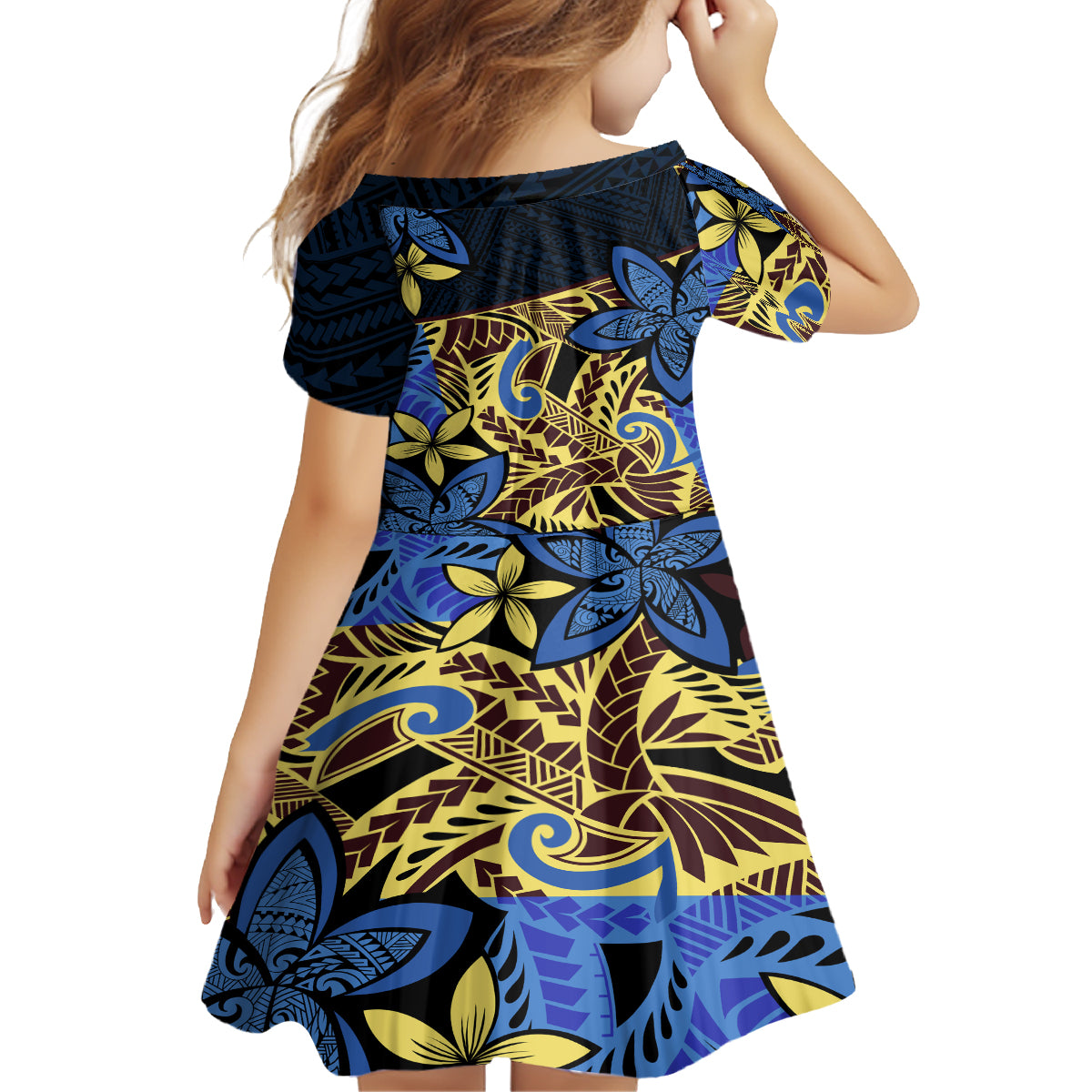 Polynesia Fabric Family Matching Off Shoulder Short Dress and Hawaiian Shirt Polynesian Tribal With Frangipani Flowers LT14 - Polynesian Pride