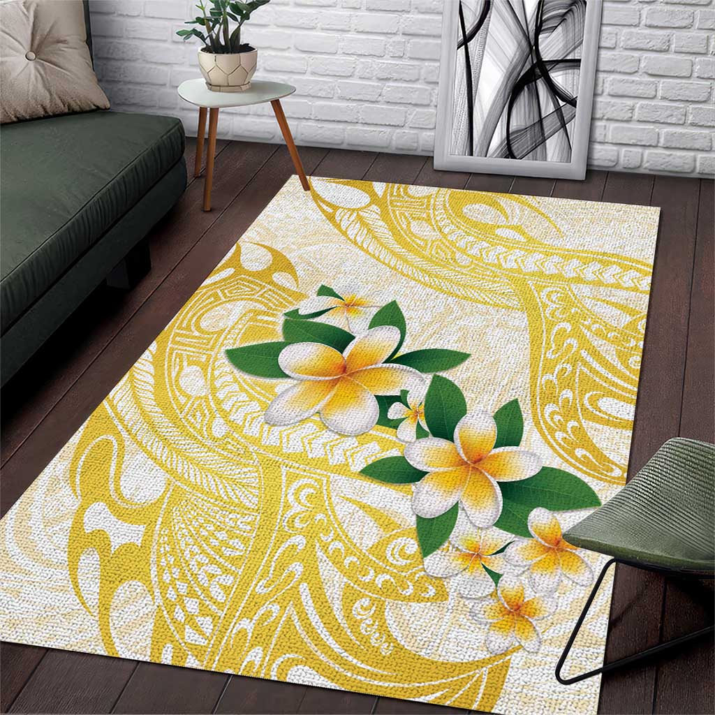 Gold And White Polynesia Plumeria Area Rug Curves Tropical Vibes LT14 Gold - Polynesian Pride