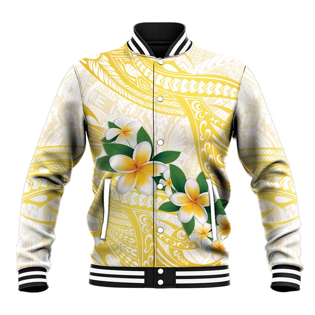 Gold And White Polynesia Plumeria Baseball Jacket Curves Tropical Vibes