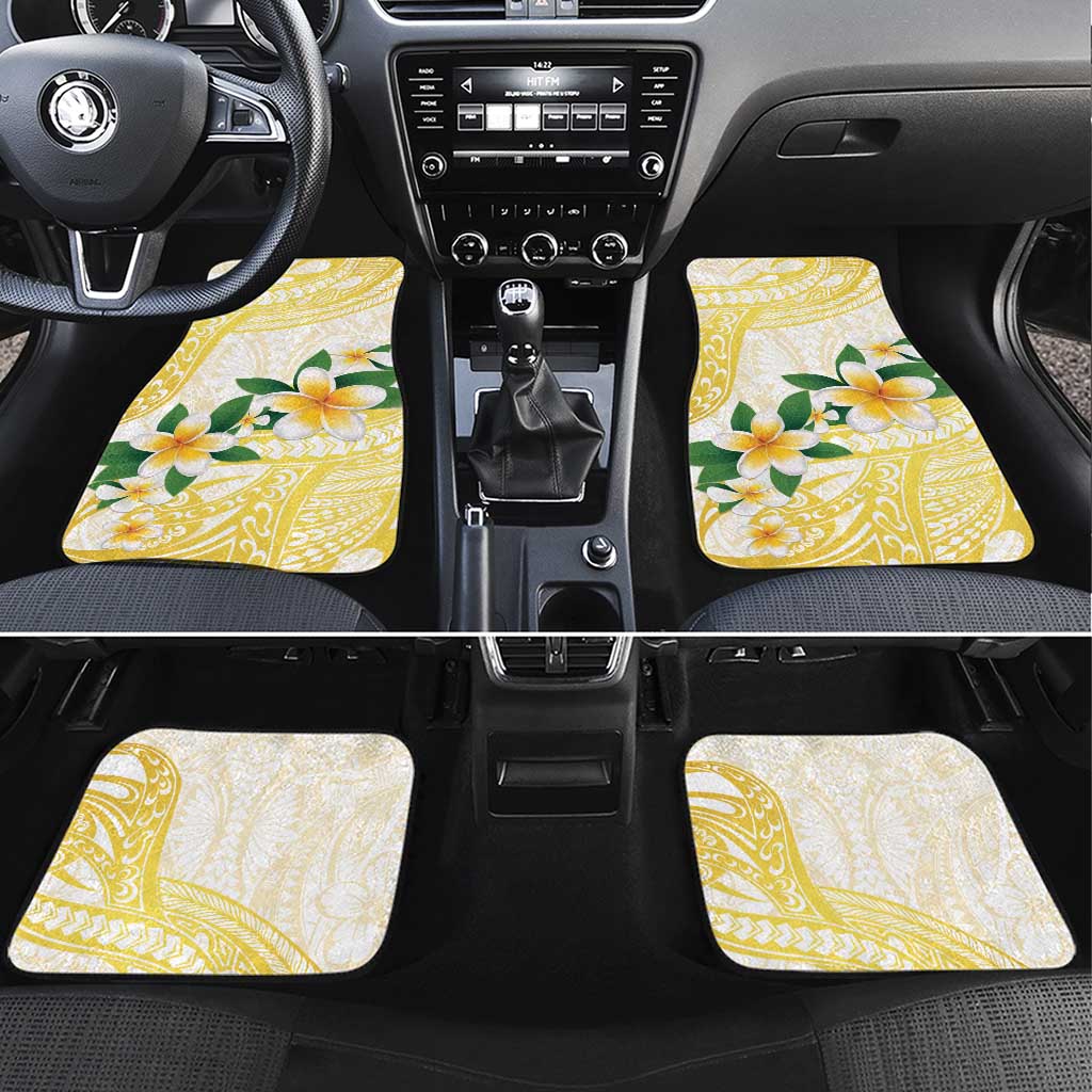 Gold And White Polynesia Plumeria Car Mats Curves Tropical Vibes LT14 Set 4pcs Gold - Polynesian Pride