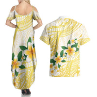 Gold And White Polynesia Plumeria Couples Matching Summer Maxi Dress and Hawaiian Shirt Curves Tropical Vibes LT14 - Polynesian Pride