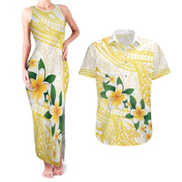 Gold And White Polynesia Plumeria Couples Matching Tank Maxi Dress and Hawaiian Shirt Curves Tropical Vibes LT14 Gold - Polynesian Pride