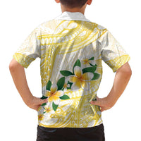 Gold And White Polynesia Plumeria Family Matching Long Sleeve Bodycon Dress and Hawaiian Shirt Curves Tropical Vibes LT14 - Polynesian Pride