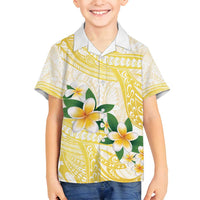 Gold And White Polynesia Plumeria Family Matching Long Sleeve Bodycon Dress and Hawaiian Shirt Curves Tropical Vibes LT14 Son's Shirt Gold - Polynesian Pride