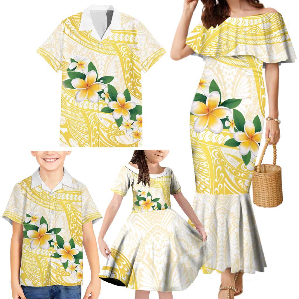 Gold And White Polynesia Plumeria Family Matching Mermaid Dress and Hawaiian Shirt Curves Tropical Vibes LT14 - Polynesian Pride
