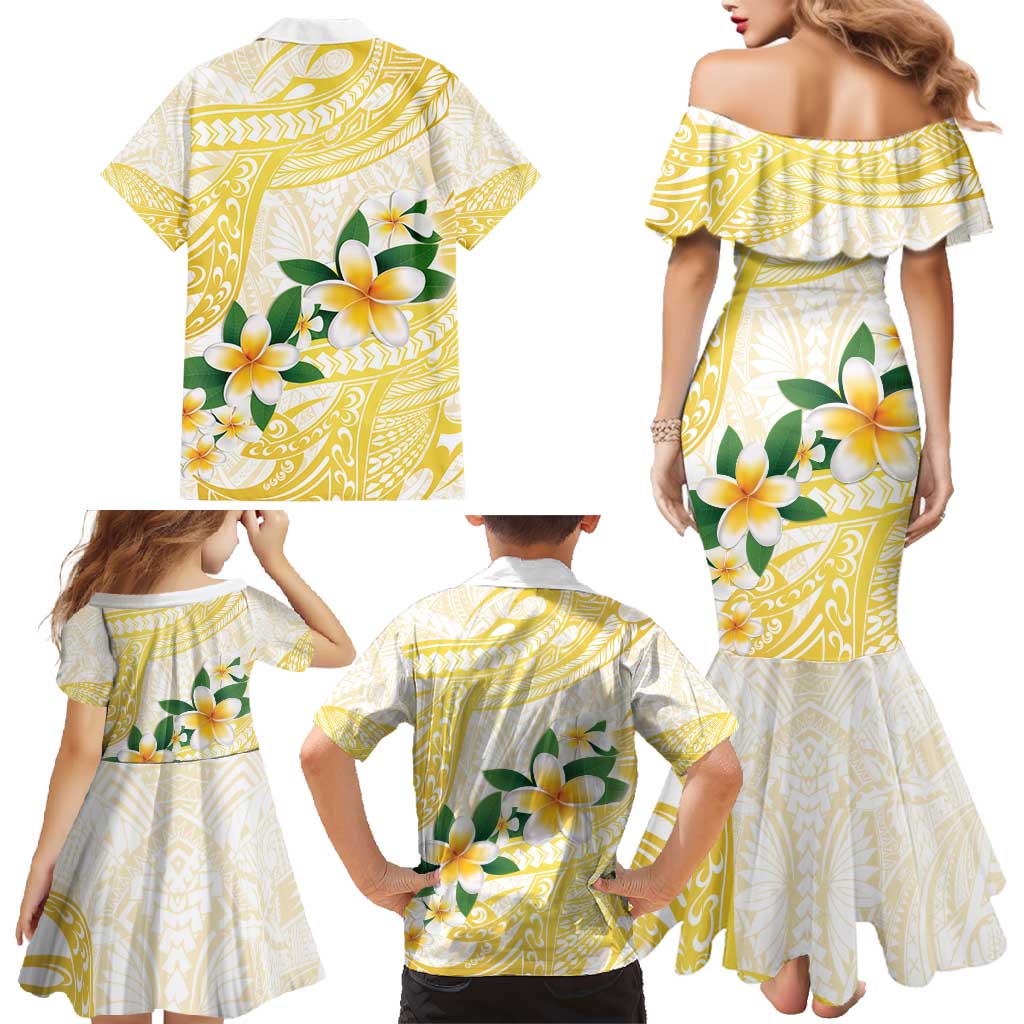 Gold And White Polynesia Plumeria Family Matching Mermaid Dress and Hawaiian Shirt Curves Tropical Vibes LT14 - Polynesian Pride
