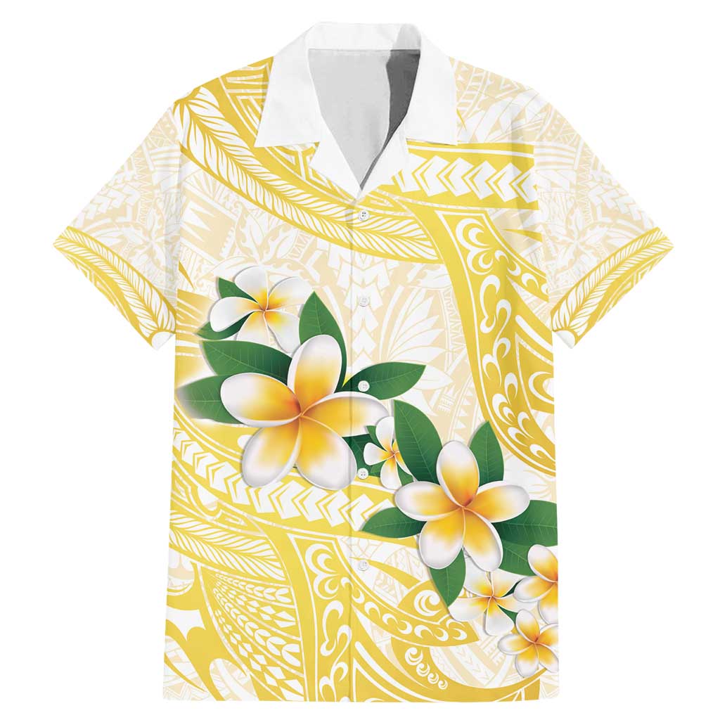 Gold And White Polynesia Plumeria Family Matching Mermaid Dress and Hawaiian Shirt Curves Tropical Vibes LT14 Dad's Shirt - Short Sleeve Gold - Polynesian Pride