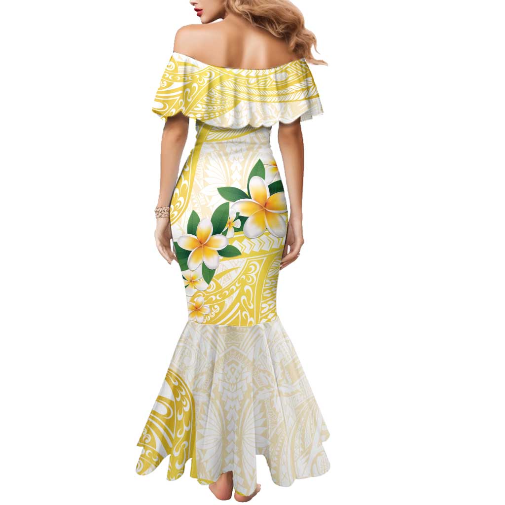 Gold And White Polynesia Plumeria Family Matching Mermaid Dress and Hawaiian Shirt Curves Tropical Vibes LT14 - Polynesian Pride