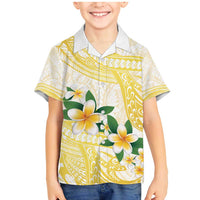Gold And White Polynesia Plumeria Family Matching Mermaid Dress and Hawaiian Shirt Curves Tropical Vibes LT14 Son's Shirt Gold - Polynesian Pride