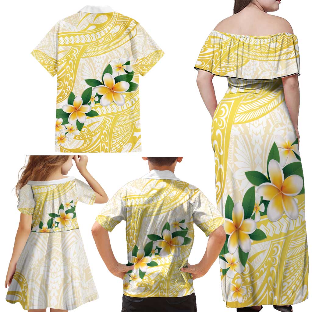 Gold And White Polynesia Plumeria Family Matching Off Shoulder Maxi Dress and Hawaiian Shirt Curves Tropical Vibes LT14 - Polynesian Pride