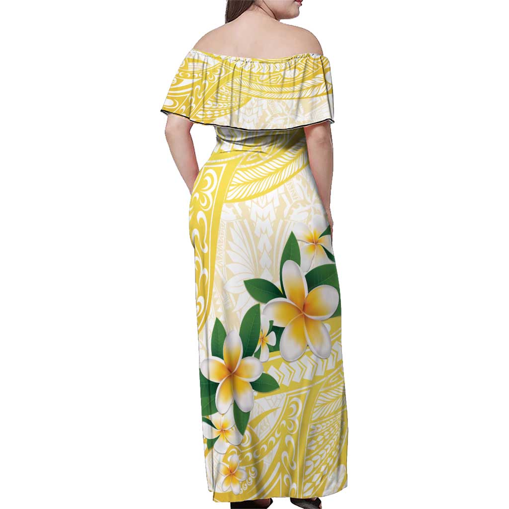 Gold And White Polynesia Plumeria Family Matching Off Shoulder Maxi Dress and Hawaiian Shirt Curves Tropical Vibes LT14 - Polynesian Pride