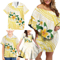 Gold And White Polynesia Plumeria Family Matching Off Shoulder Short Dress and Hawaiian Shirt Curves Tropical Vibes LT14 - Polynesian Pride