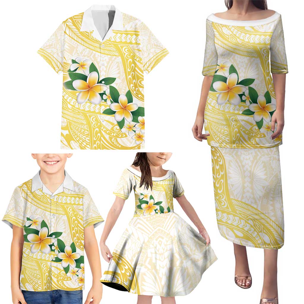 Gold And White Polynesia Plumeria Family Matching Puletasi and Hawaiian Shirt Curves Tropical Vibes LT14 - Polynesian Pride