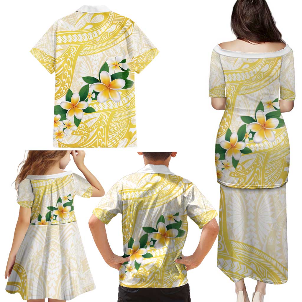 Gold And White Polynesia Plumeria Family Matching Puletasi and Hawaiian Shirt Curves Tropical Vibes LT14 - Polynesian Pride