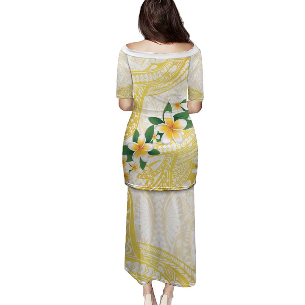 Gold And White Polynesia Plumeria Family Matching Puletasi and Hawaiian Shirt Curves Tropical Vibes LT14 - Polynesian Pride