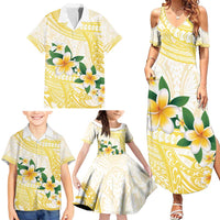 Gold And White Polynesia Plumeria Family Matching Summer Maxi Dress and Hawaiian Shirt Curves Tropical Vibes LT14 - Polynesian Pride