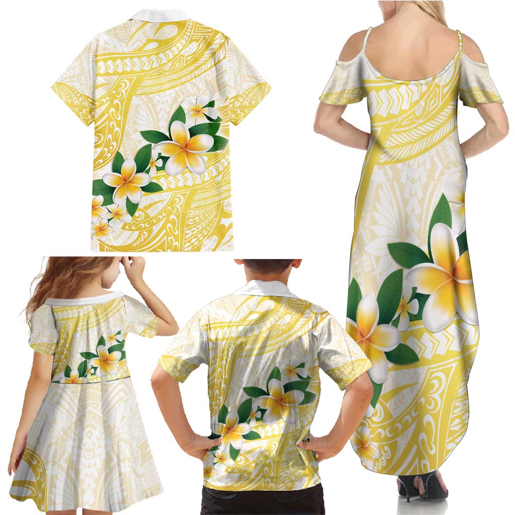 Gold And White Polynesia Plumeria Family Matching Summer Maxi Dress and Hawaiian Shirt Curves Tropical Vibes LT14 - Polynesian Pride