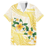 Gold And White Polynesia Plumeria Family Matching Summer Maxi Dress and Hawaiian Shirt Curves Tropical Vibes LT14 Dad's Shirt - Short Sleeve Gold - Polynesian Pride