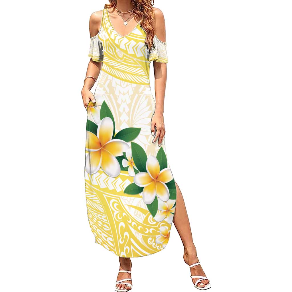 Gold And White Polynesia Plumeria Family Matching Summer Maxi Dress and Hawaiian Shirt Curves Tropical Vibes LT14 Mom's Dress Gold - Polynesian Pride