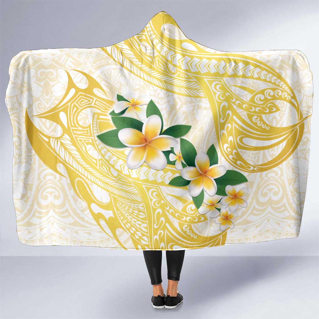 Gold And White Polynesia Plumeria Hooded Blanket Curves Tropical Vibes LT14 One Size Gold - Polynesian Pride
