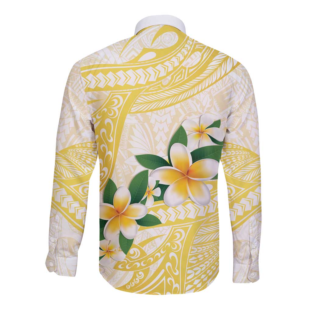 Gold And White Polynesia Plumeria Long Sleeve Button Shirt Curves Tropical Vibes